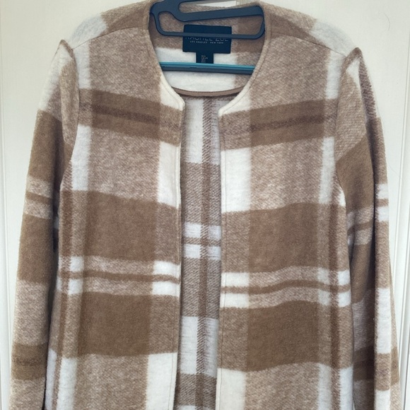 Rachel Zoe Tan Cream Plaid Coat - Lightweight Large - Picture 2 of 9